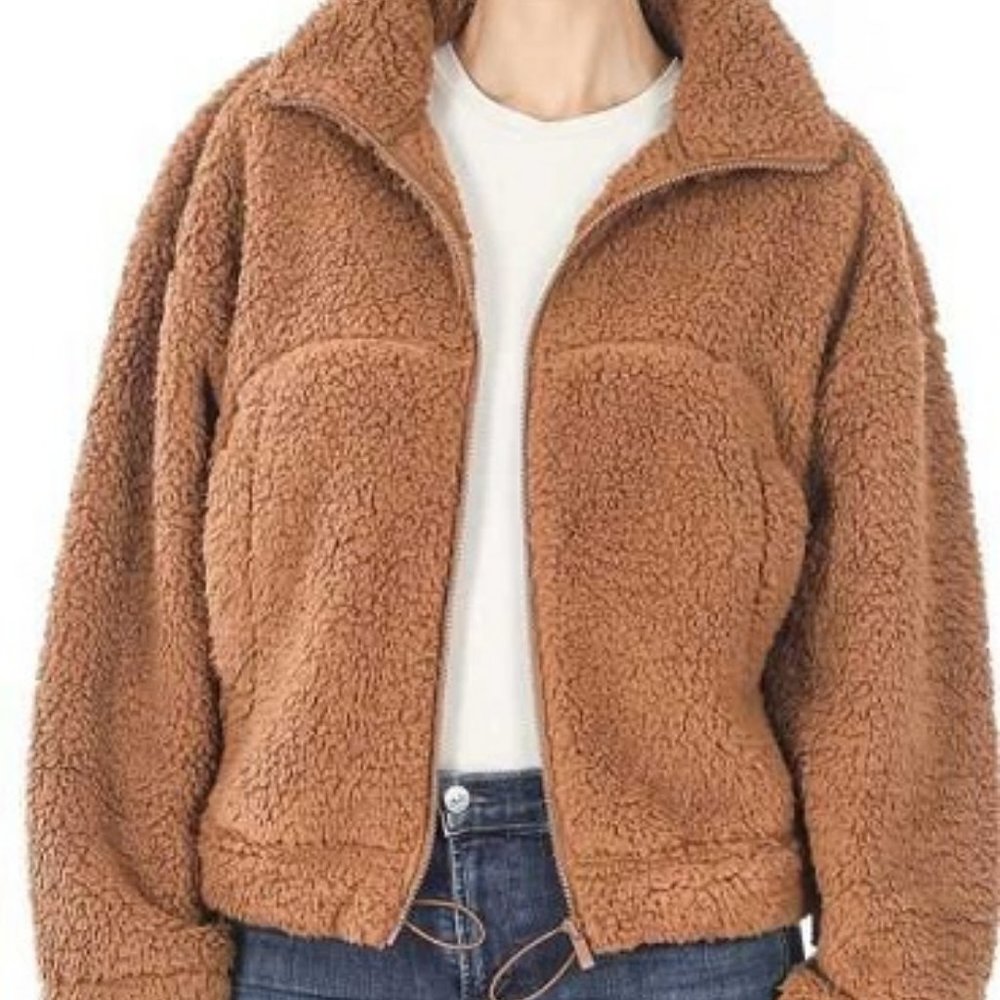Zenana Sherpa Jacket Camel S M L - Picture 2 of 2